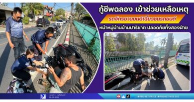 กู้ชีพฉลองเข้าช่วยเหลือเหตุรถจักรยานยนต์เฉี่ยวชนรถยนต์ หน้าหมู่บ้านบ้านปาริชาต ปลอดภัยทั้งสองฝ่าย